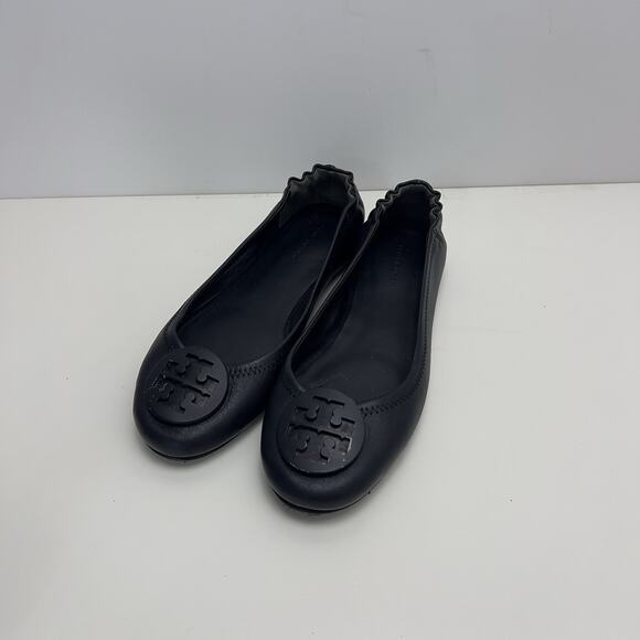 Tory Burch Minnie Travel Matte Black Leather Round Toe Ballet Flats Size 8 - Picture 2 of 10